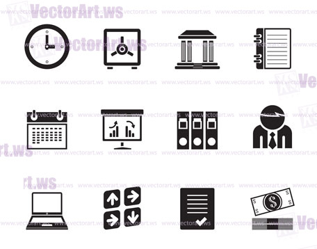 Silhouette Business, finance and office icons - vector icon set