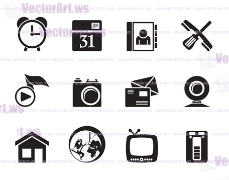 Silhouette mobile phone and computer icons - vector icon set