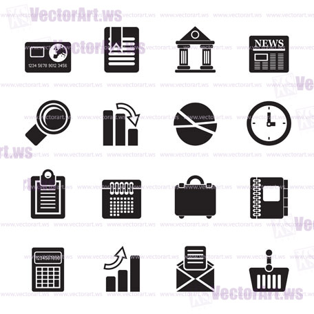 Silhouette Business and Office Realistic Internet Icons - Vector Icon Set 3