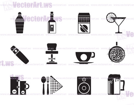 Silhouette Night club, bar and drink icons - vector icon set