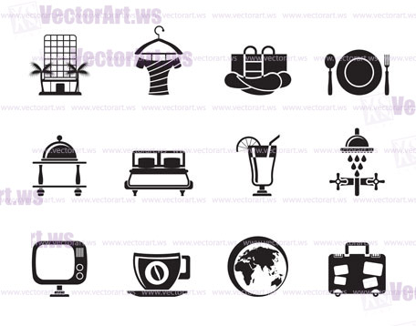 Silhouette Hotel, motel and holidays icons - vector icon set