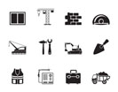 Silhouette building and construction icons - vector icon set