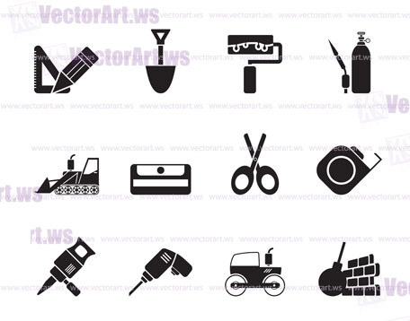 Silhouette building and construction icons - vector icon set 2