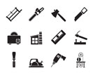 Silhouette Woodworking industry and Woodworking tools icons - vector icon set