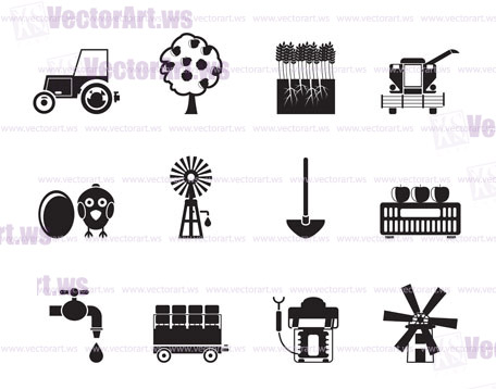 Silhouette farming industry and farming tools icons - vector icon set