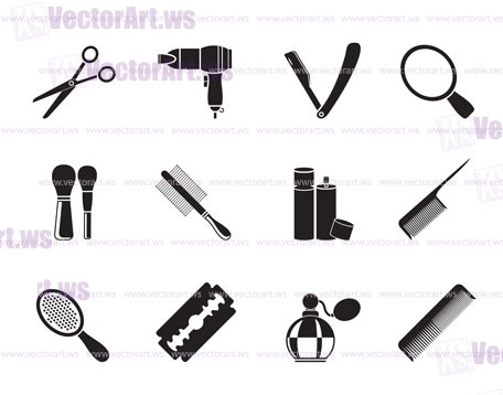 Silhouette cosmetic, make up and hairdressing icons - vector icon set