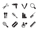 Silhouette cosmetic, make up and hairdressing icons - vector icon set