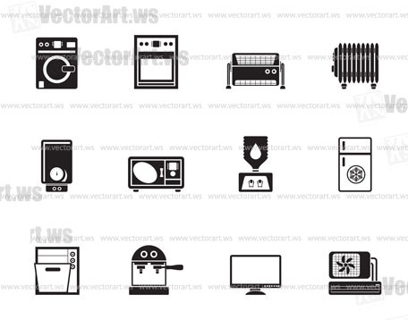 Silhouette Home electronics and equipment icons - vector icon set