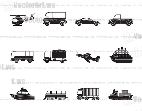 Silhouette Travel and transportation icons - vector icon set