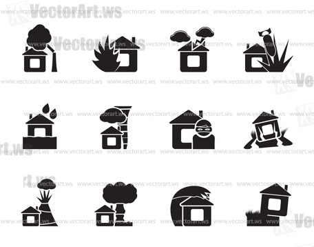 Silhouette home and house insurance and risk icons - vector icon set