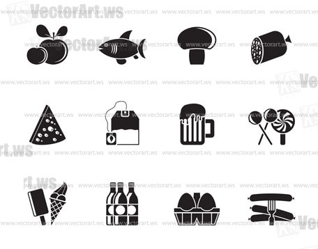 Silhouette food, drink and shop icons - vector icon set