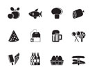 Silhouette food, drink and shop icons - vector icon set