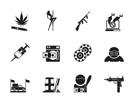 Silhouette mafia and organized criminality activity icons - vector icon set