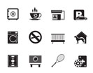 Silhouette hotel and motel amenity icons - vector icon set