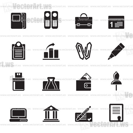 Silhouette Business, Office and Finance Icons - Vector Icon Set