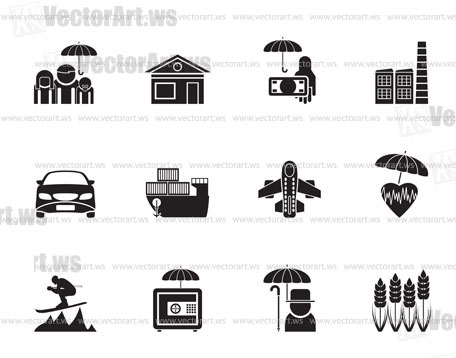 Silhouette different kind of insurance and risk icons - vector icon set