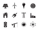 Silhouette power, energy and electricity icons - vector icon set