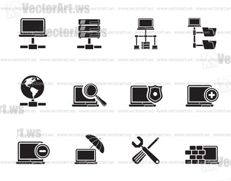 Silhouette Network, Server and Hosting icons - vector icon set