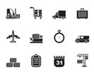 Silhouette logistics, shipping and transportation icons - vector icon set