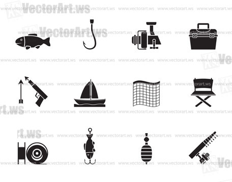 Silhouette Fishing and holiday icons - vector icon set