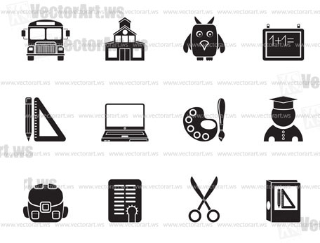 Silhouette School and education objects - vector illustration
