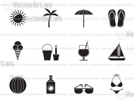 Silhouette Summer, Holiday and beach objects - Vector Illustration