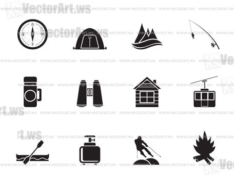 Silhouette travel, Tourism, vacation and mountain objects - vector illustration