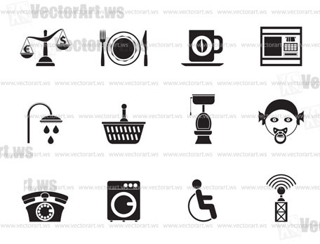 Silhouette Roadside, hotel and motel services icons  - vector icon set
