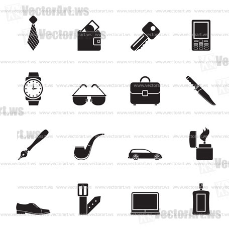 Silhouette man accessories icons and objects- vector illustration