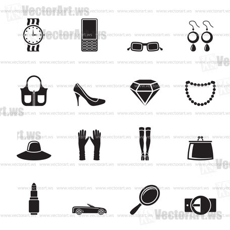 Silhouette woman and female Accessories icons - vector illustration