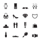 Silhouette woman and female Accessories icons - vector illustration