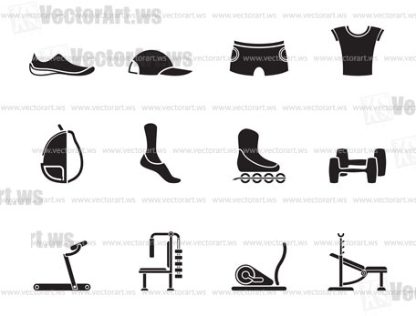 Silhouette sports equipment and objects icons - vector icon set 1