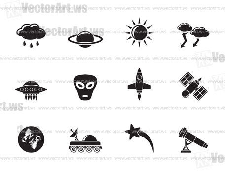 Silhouette Astronautics and Space and univerce Icons - Vector Icon Set