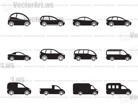 Silhouette different types of cars icons - Vector icon set