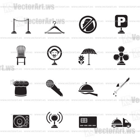 Silhouette restaurant, cafe, bar and night club icons - vector icon set