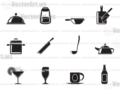 Silhouette Restaurant, cafe, food and drink icons - vector icon set