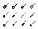 Silhouette different kind of kitchen accessories and equipment icons - vector icon set