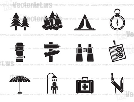 Silhouette Camping, travel and Tourism icons - vector icon set