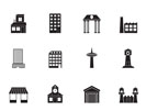Silhouette different kind of building and City icons - vector icon set