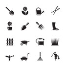 Silhouette Garden and gardening tools and objects icons - vector icon set