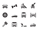 Silhouette auto service and transportation icons - vector icon set