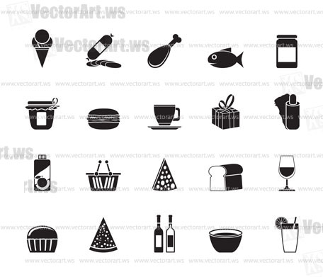 Silhouette Shop and Foods Icons - Vector Icon Set