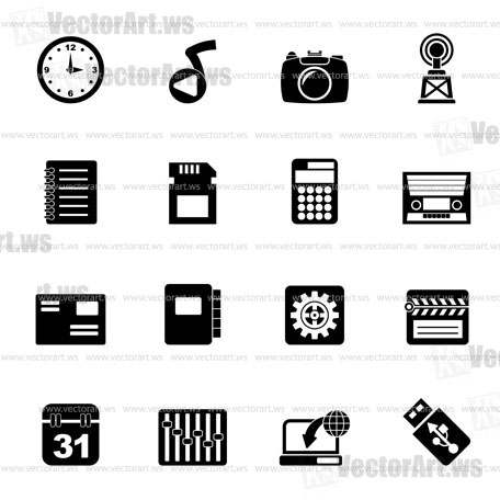 Silhouette Phone Performance, Internet and Office Icons - Vector Icon Set