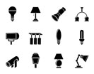 Silhouette different kind of lighting equipment - vector icon set