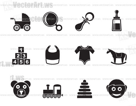 Silhouette baby and children icons - vector icon set