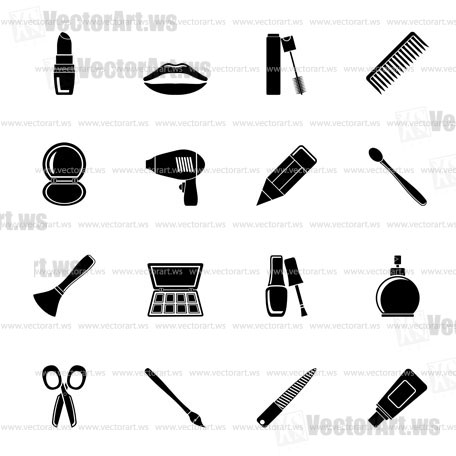 Silhouette cosmetic, make up and hairdressing icons - vector icon set