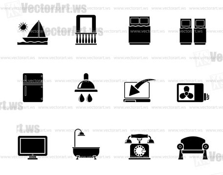 Silhouette Hotel and motel room facilities icons - vector icon set