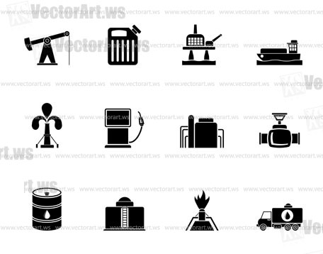 Silhouette Oil and petrol industry icons - vector icon set