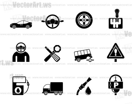 Silhouette car services and transportation icons - vector icon set