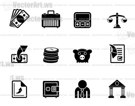 Silhouette Bank, business and finance icons - vector icon set